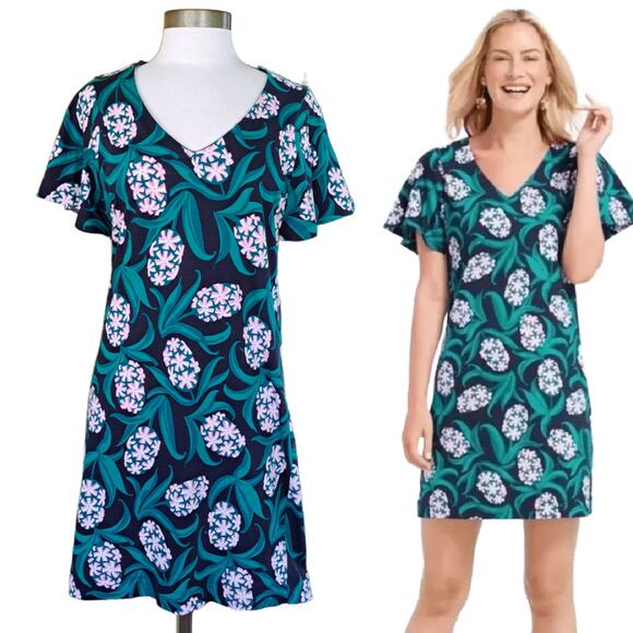 DRAPER JAMES  Hyacinth Floral Ruffle Sleeve Knit Dress Size Small - Picture 1 of 10